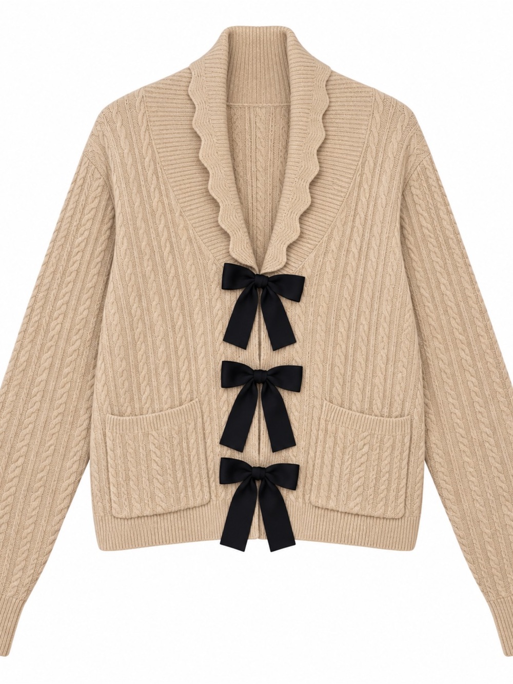 Love A Beige Romantic Cardigan L Black Bow Coquette Boho Cottagecore Preppy - Picture 2 of 12